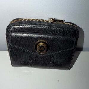 Black Leather Wallet with Gold Logo